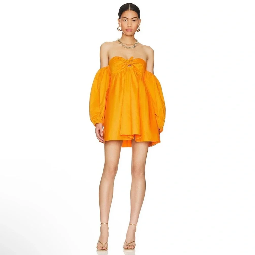 NWT For Love & Lemons St. Lucia Dress Off Shoulder Size Small Orange - Picture 6 of 10